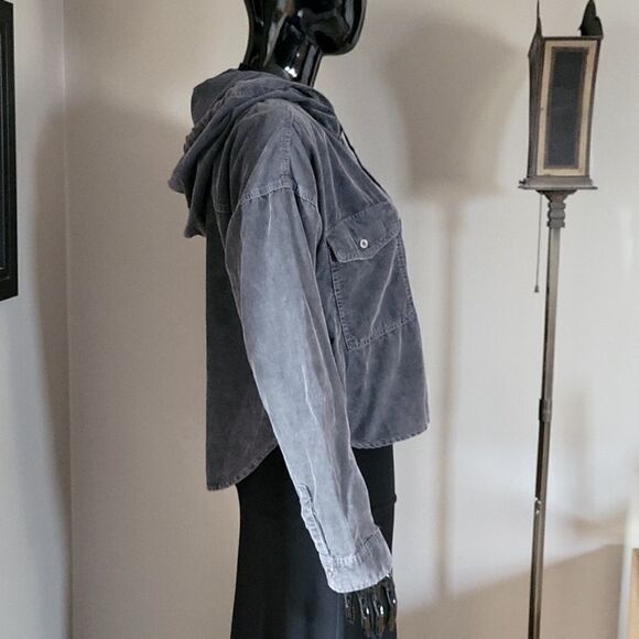 Blue Indigo Cropped High-Low Hooded Jacket - Picture 4 of 9